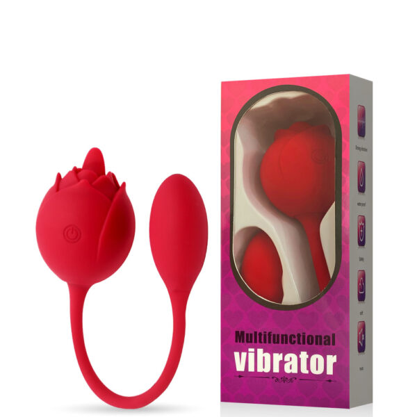 VIBRADOR DUPLO EM FORMATO DE FLOR COM LÍNGUA E PENETRADOR CONTOLADO VIA APLICATIVO - IMPORTAÇÃO RS043