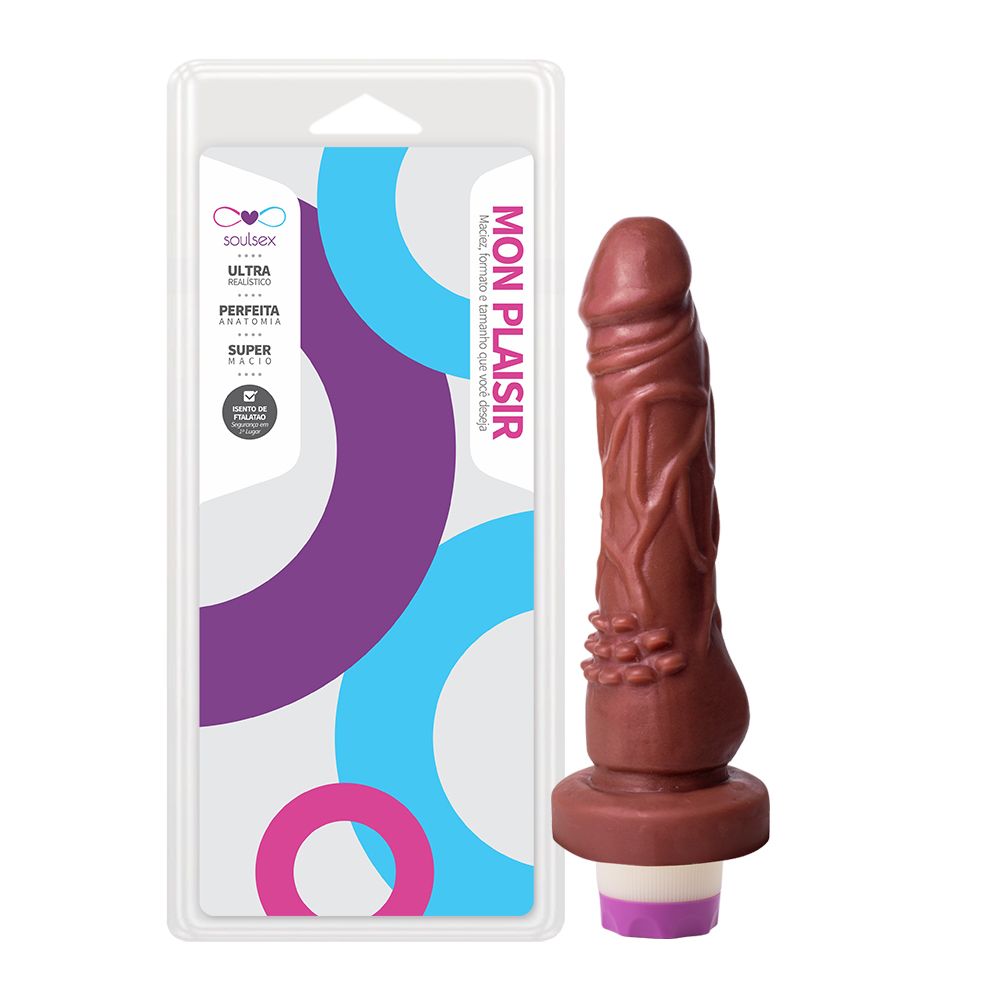 PRÓTESE COM VIBRO INTERNO E CERDAS MASSAGEADORAS 16 X 3,5 CM CHOCOLATE - SOULSEX SS043VCH