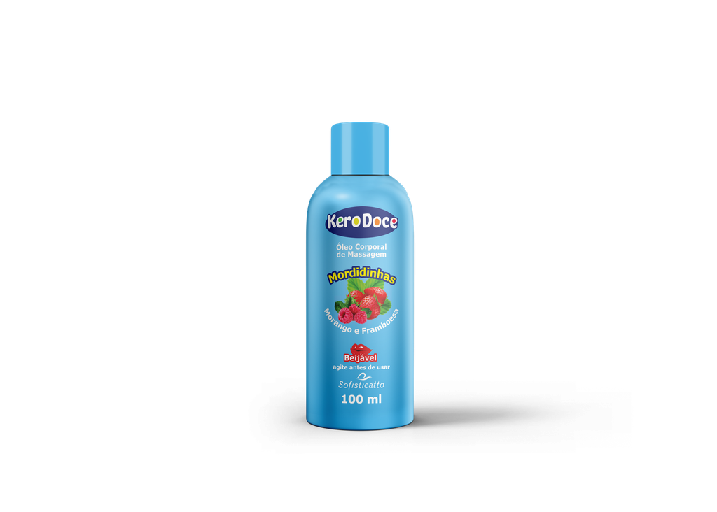 MORDIDINHAS ÓLEO CORPORAL DE MASSAGEM BEIJÁVEL MORANGO E FRAMBOESA 100ML - KERO DOCE SOFISTICATTO