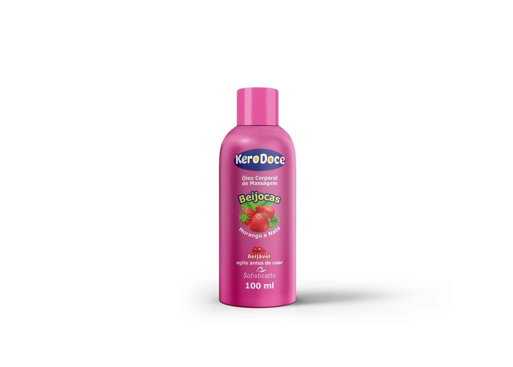 BEIJOCAS ÓLEO CORPORAL DE MASSAGEM BEIJÁVEL MORANGO E NATA 100ML - KERO DOCE SOFISTICATTO