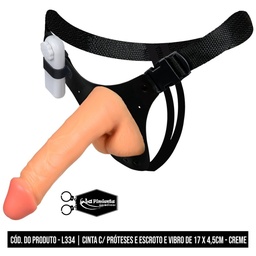 [0001079] CINTA COM PRÓTESE E VIBRO 17X4,5CM COM AJUSTE LATERAL CREME - LA PIMIENTA L334