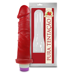 [000554] PRÓTESE REALÍSTICA AROMÁTICA COM VIBRO INTERNO MORANGO 18X4,4CM - SEXY FANTASY PC001